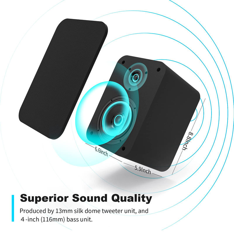 Active Bluetooth Bookshelf Speakers For TV Turntables 50W RMS