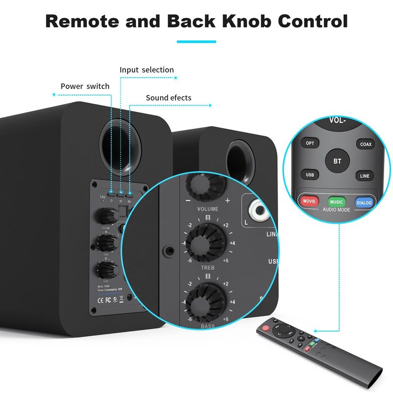 Active Bluetooth Bookshelf Speakers For TV Turntables 50W RMS